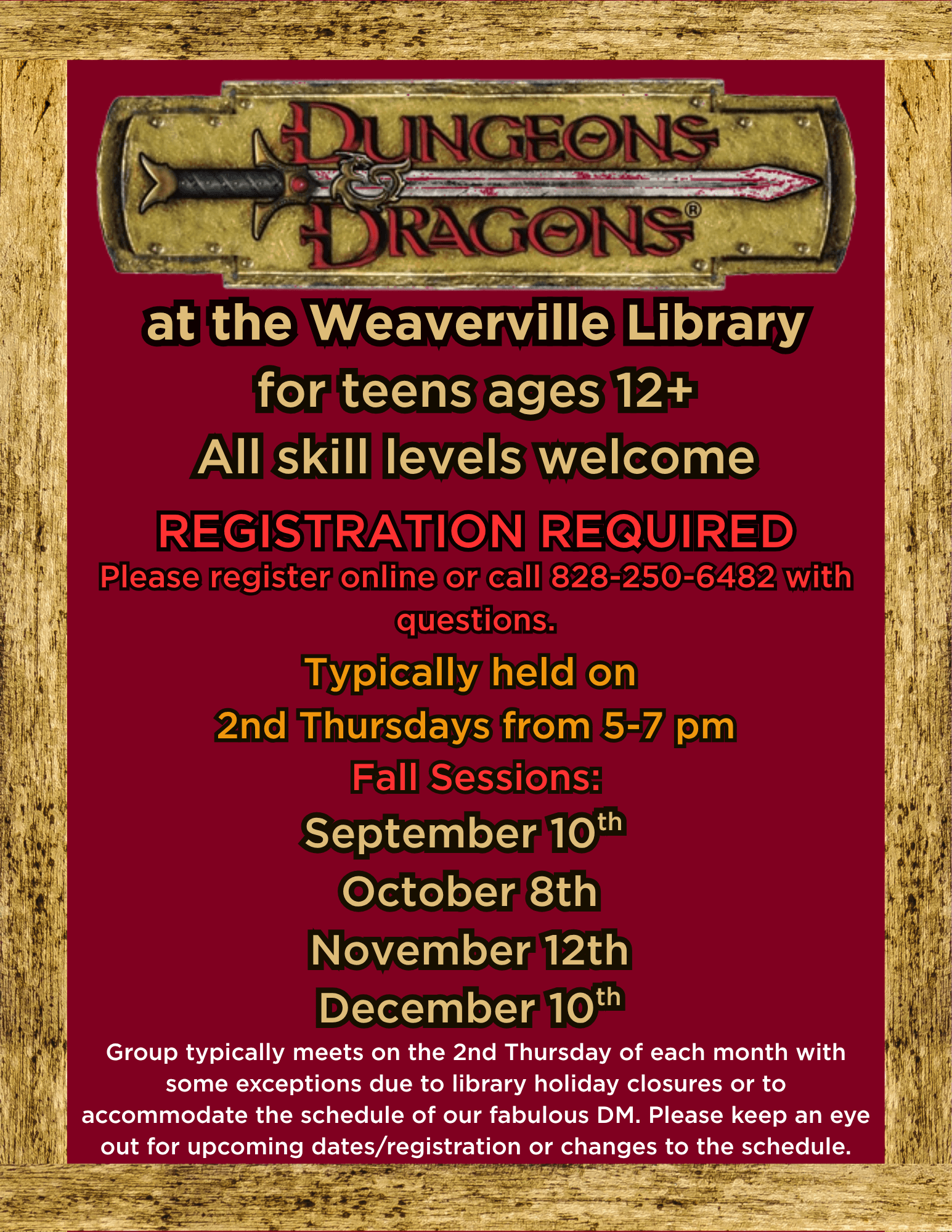 Dungeons & Dragons for teens (12-18) at the Weaverville Library