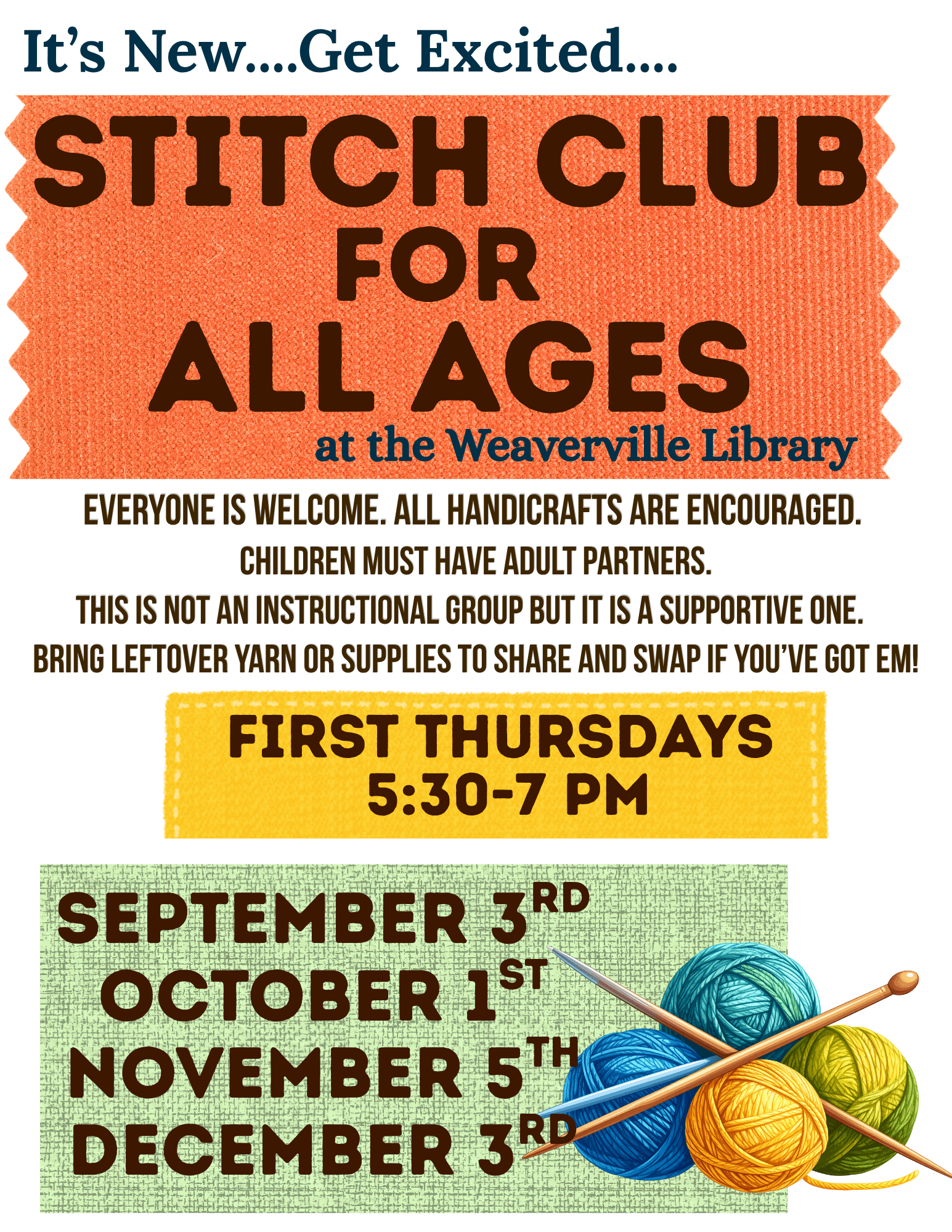 Weaverville Library Stitch Club for All Ages: NEW! NEW! NEW!