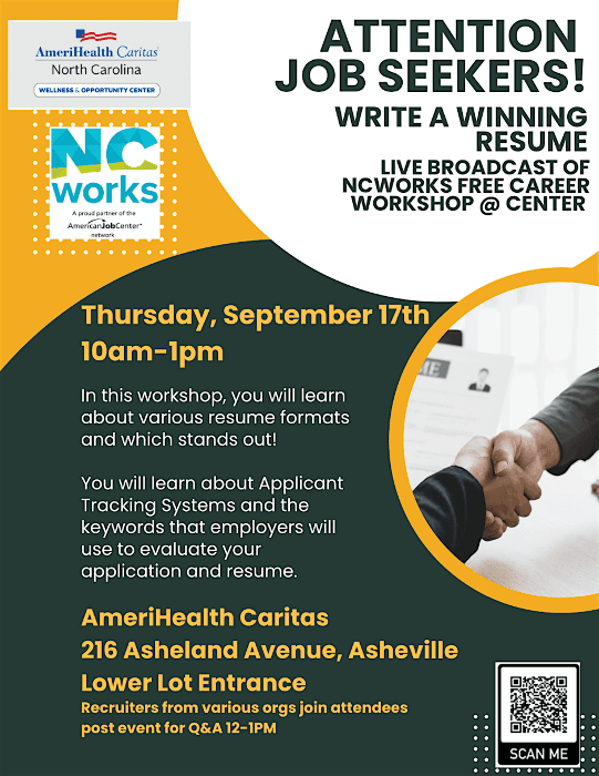 NCWorks LIVE WEBCAST Career Workshop @ ACNC: Write a Winning Resume - FREE