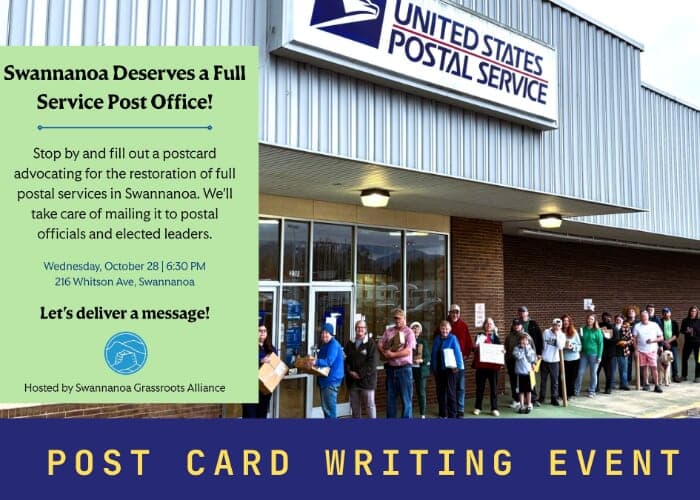 Swannanoa Post Card Writing Event - Get our Post Office Back