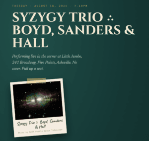 Live Jazz Tuesday: Syzygy Trio ∴ Boyd, Sanders & Hall