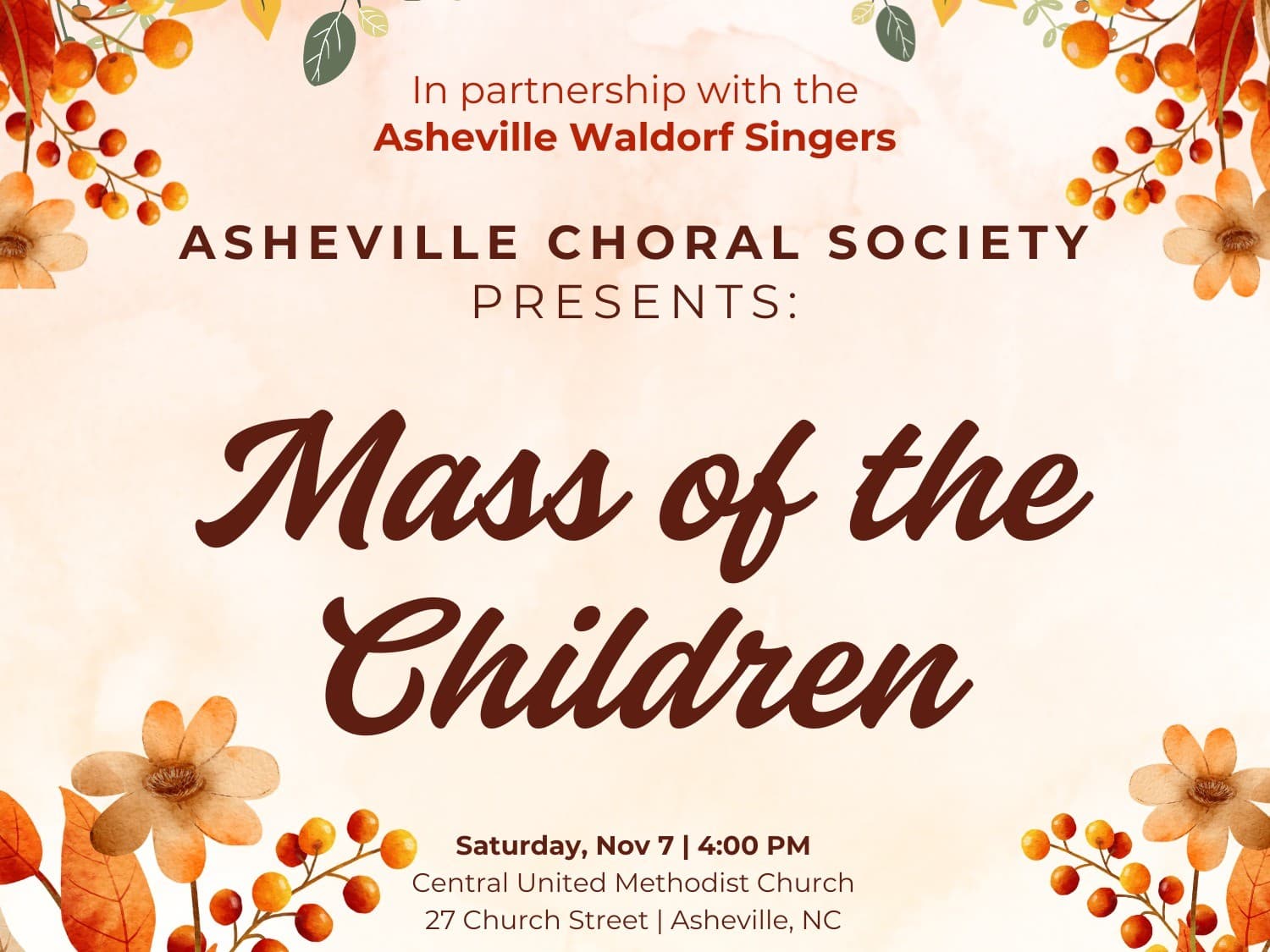 Asheville Choral Society Presents: Mass of the Children